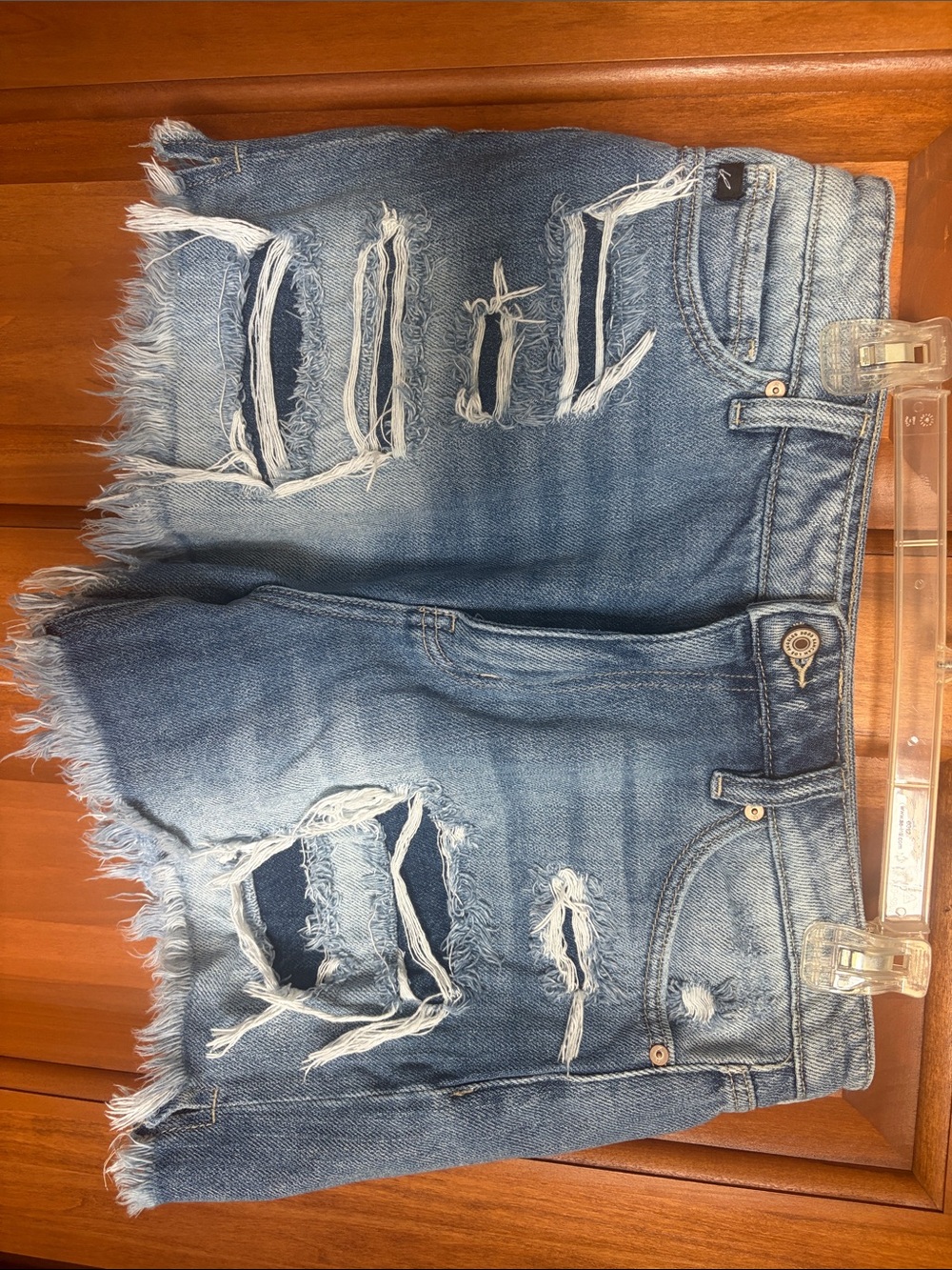 KanCan Distressed Light Blue Ripped Denim Shorts